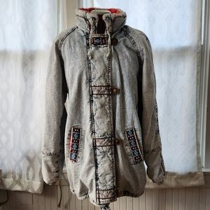 Vintage 80s New York Girl Medium Acid Wash Flannel Lined Puffer Coat Jacket